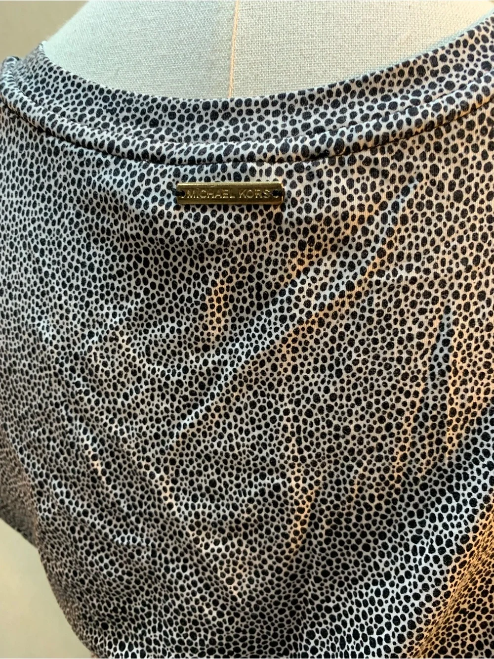 Michael Kors Gray Speckled Short Sleeve Midi Dress